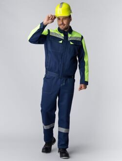 Костюм Сфера NEW с СОП (тк.Смесовая,210) куртка+полукомбинезон, т.синий/лимонный
